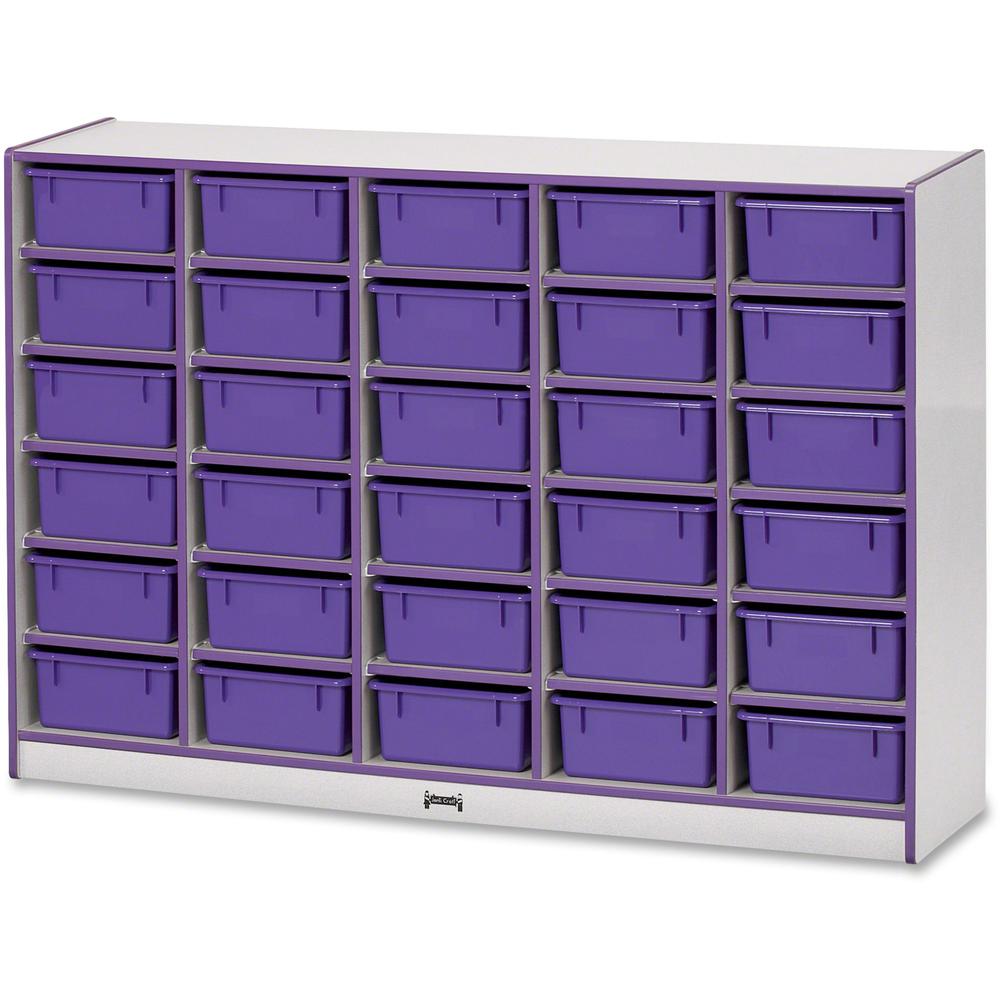 Jonti-Craft Rainbow Accents Mobile Tub Bin Storage - 30 Compartment(s) - 42" Height x 60" Width x 15" Depth - Durable, Laminated - Purple - Hard Rubber - 1 Each. Picture 1