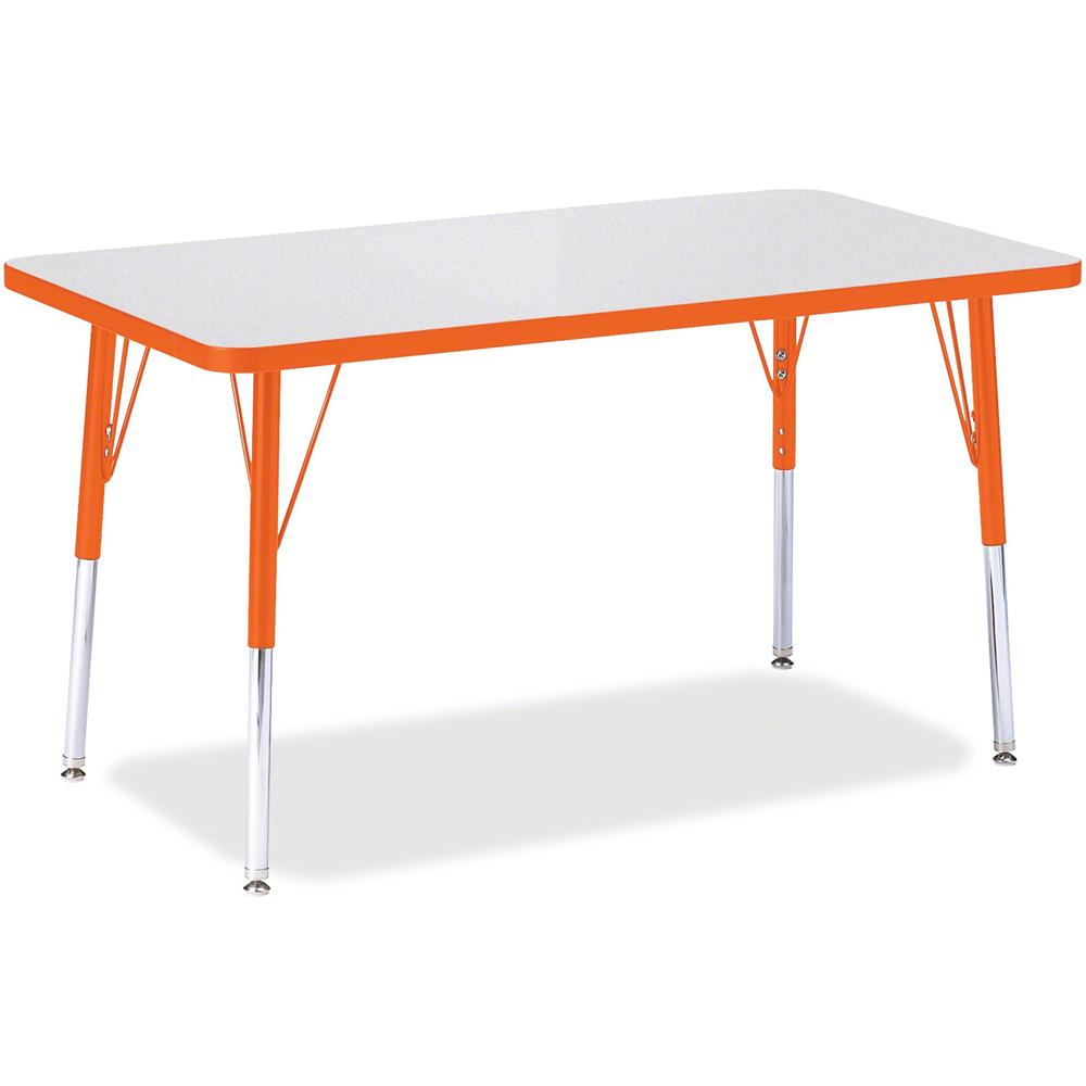 Jonti-Craft Berries Adult Height Color Edge Rectangle Table - For - Table TopLaminated Rectangle, Orange Top - Four Leg Base - 4 Legs - Adjustable Height - 24" to 31" Adjustment - 36" Table Top Length. Picture 1