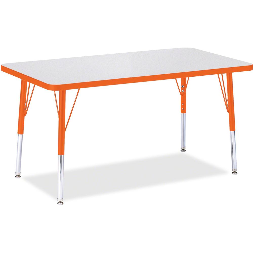 Jonti-Craft Berries Elementary Height Color Edge Rectangle Table - Gray Rectangle Top - Four Leg Base - 4 Legs - Adjustable Height - 15" to 24" Adjustment - 36" Table Top Length x 24" Table Top Width . Picture 1