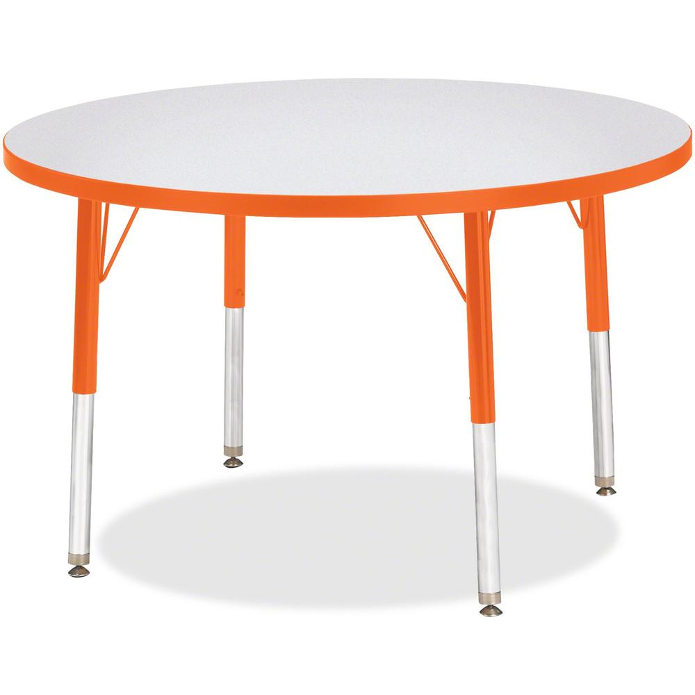 Jonti-Craft Berries Elementary Height Color Edge Round Table - For - Table TopGray Round Top - Four Leg Base - 4 Legs - Adjustable Height - 24" to 31" Adjustment x 1.13" Table Top Thickness x 36" Tabl. Picture 1