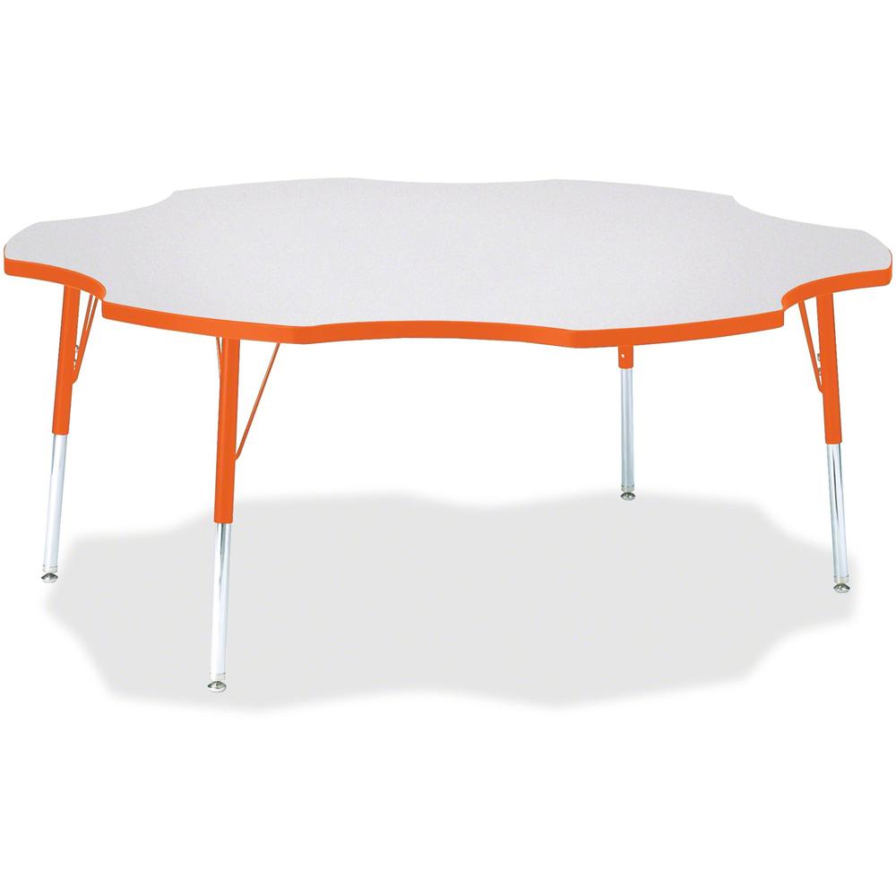 Jonti-Craft Berries Prism Six-Leaf Student Table - Laminated, Orange Top - Four Leg Base - 4 Legs - Adjustable Height - 24" to 31" Adjustment x 1.13" Table Top Thickness x 60" Table Top Diameter - 31". Picture 1