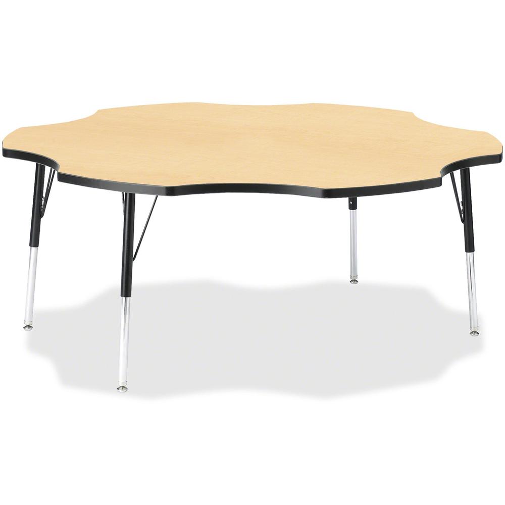 Jonti-Craft Berries Adult Black Edge Six-leaf Table - Laminated, Maple Top - Four Leg Base - 4 Legs - Adjustable Height - 24" to 31" Adjustment x 1.13" Table Top Thickness x 60" Table Top Diameter - 3. Picture 1