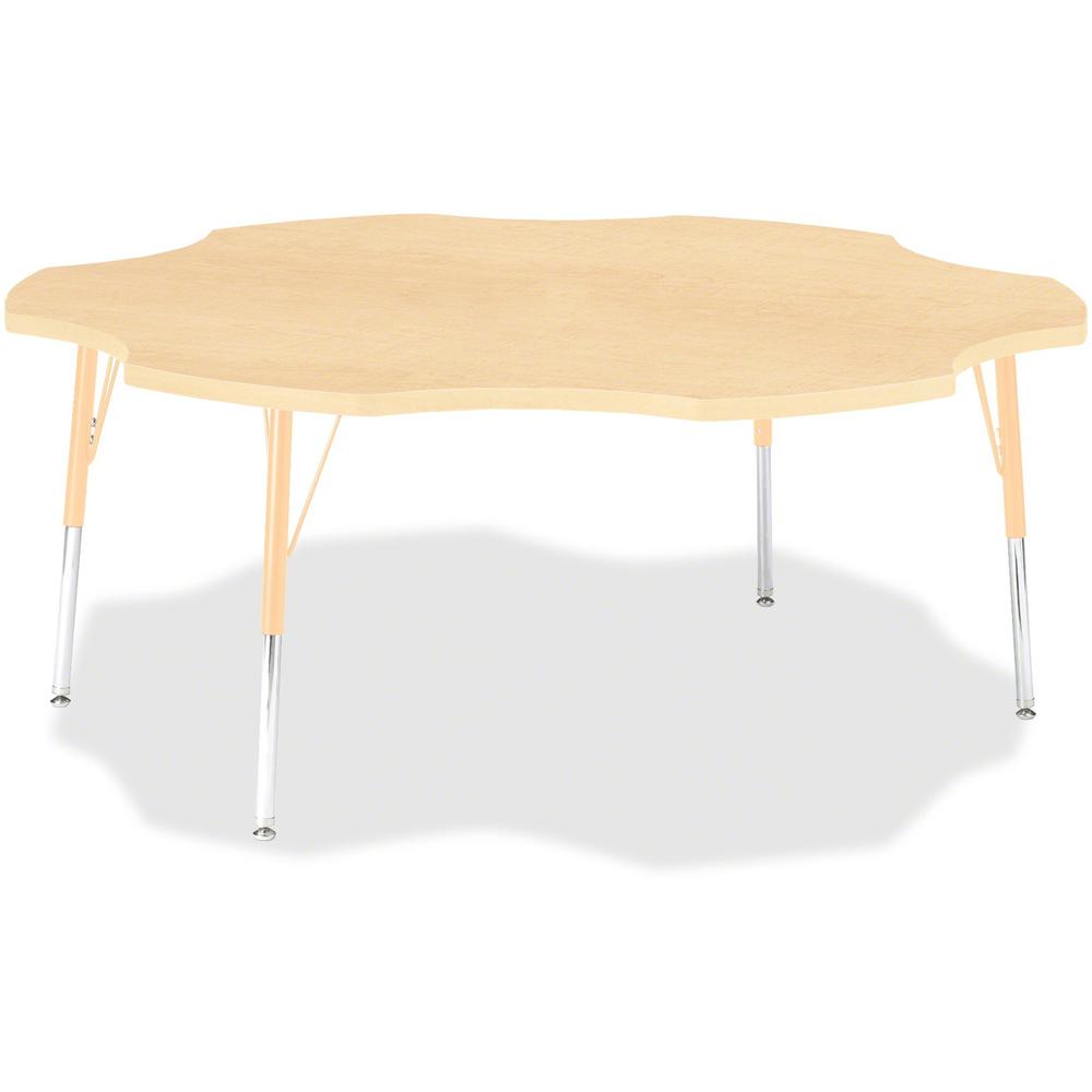 Jonti-Craft Berries Adult Maple Laminate Six-leaf Table - Laminated, Maple Top - Four Leg Base - 4 Legs - Adjustable Height - 24" to 31" Adjustment x 1.13" Table Top Thickness x 60" Table Top Diameter. Picture 1