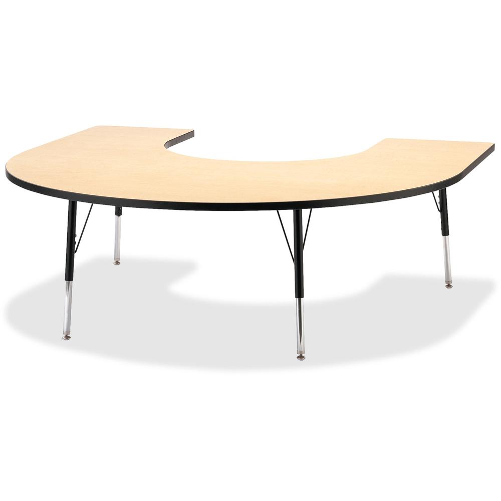 Jonti-Craft Berries Adult Black Edge Horseshoe Table - Laminated Horseshoe-shaped, Maple Top - Four Leg Base - 4 Legs - Adjustable Height - 24" to 31" Adjustment - 66" Table Top Length x 60" Table Top. Picture 1
