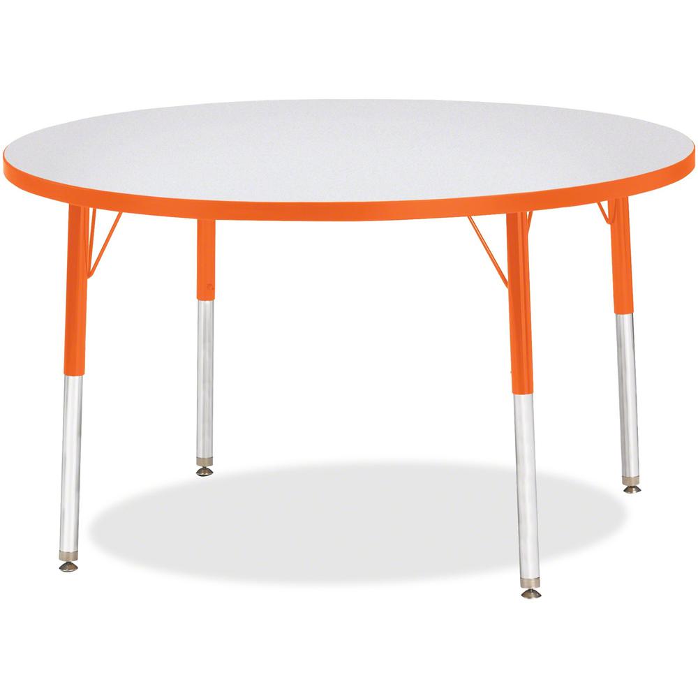 Jonti-Craft Berries Elementary Height Color Edge Round Table - Gray Round Top - Four Leg Base - 4 Legs - Adjustable Height - 24" to 31" Adjustment x 1.13" Table Top Thickness x 42" Table Top Diameter . Picture 1