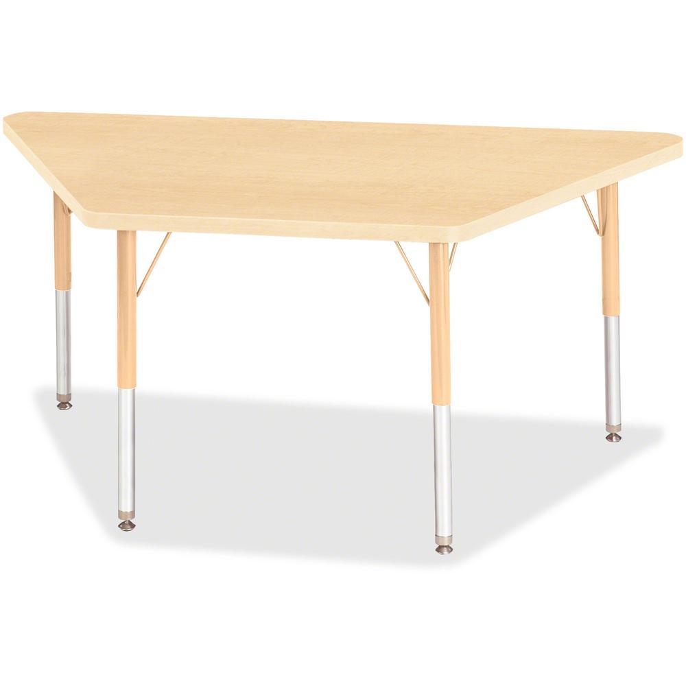 Jonti-Craft Berries Maple Top Elementary Height Trapezoid Table - Laminated Trapezoid, Maple Top - Four Leg Base - 4 Legs - Adjustable Height - 15" to 24" Adjustment - 48" Table Top Length x 24" Table. Picture 1