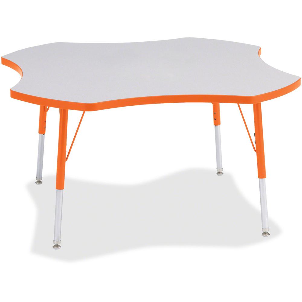 Jonti-Craft Berries Prism Four-Leaf Student Table - Laminated, Orange Top - Four Leg Base - 4 Legs - Adjustable Height - 24" to 31" Adjustment x 1.13" Table Top Thickness x 48" Table Top Diameter - 31. Picture 1