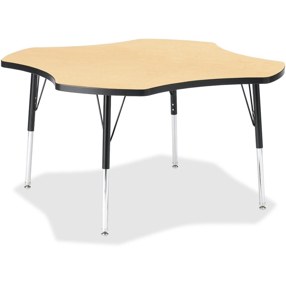 Jonti-Craft Berries Elementary Black Edge Four-leaf Table - Laminated, Maple Top - Four Leg Base - 4 Legs - Adjustable Height - 15" to 24" Adjustment x 1.13" Table Top Thickness x 48" Table Top Diamet. Picture 1