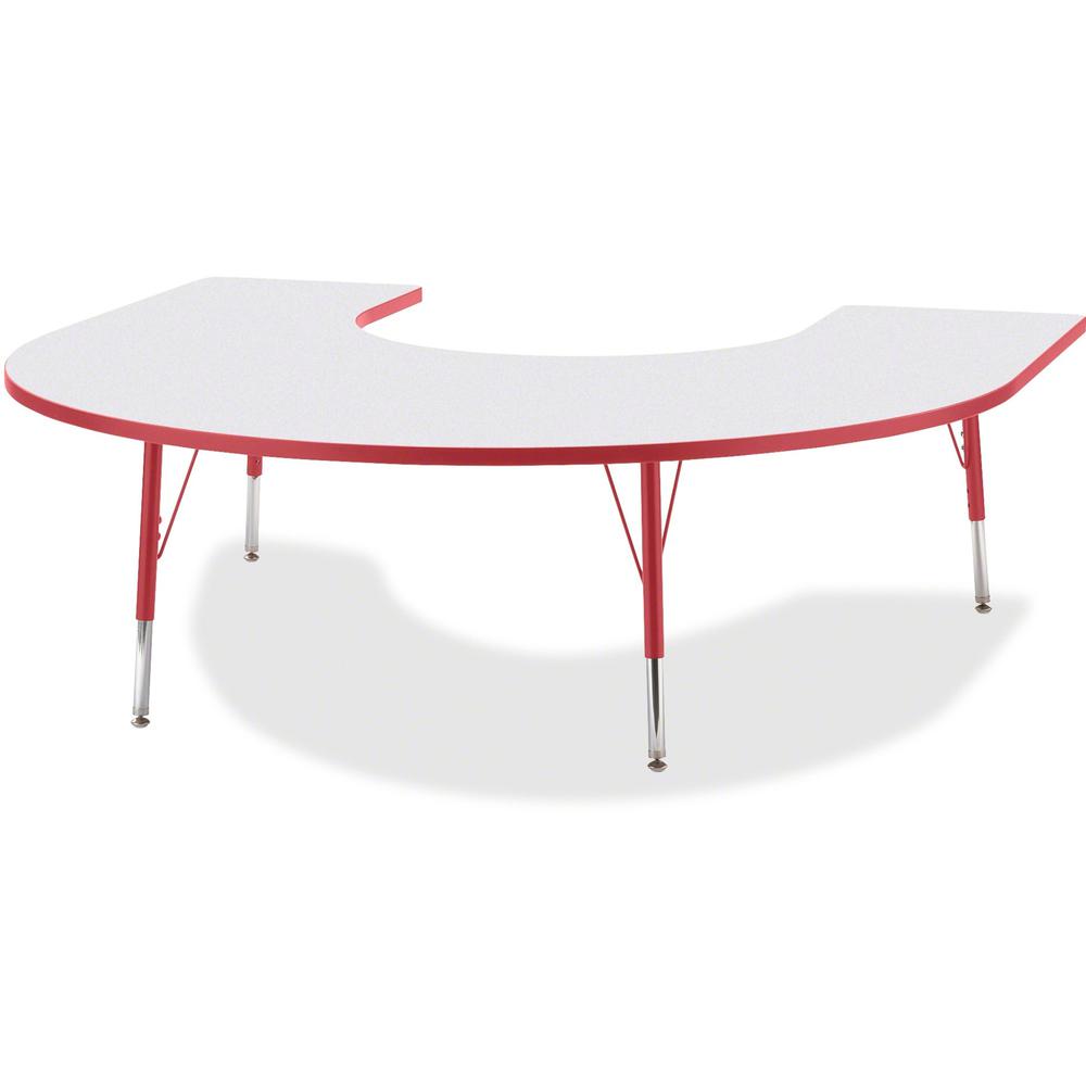 Jonti-Craft Berries Elementary Height Prism Edge Horseshoe Table - Laminated Horseshoe-shaped, Red Top - Four Leg Base - 4 Legs - Adjustable Height - 15" to 24" Adjustment - 66" Table Top Length x 60". Picture 1