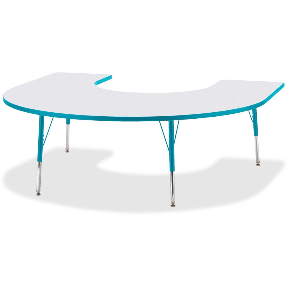 Jonti-Craft Berries Prism Horseshoe Student Table - Laminated Horseshoe-shaped, Teal Top - Four Leg Base - 4 Legs - Adjustable Height - 24" to 31" Adjustment - 66" Table Top Length x 60" Table Top Wid. Picture 1