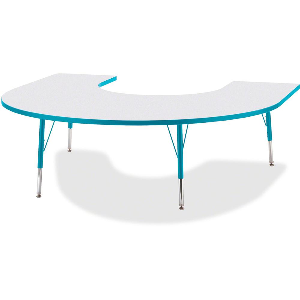 Jonti-Craft Berries Elementary Height Prism Edge Horseshoe Table - Laminated Horseshoe-shaped, Teal Top - Four Leg Base - 4 Legs - Adjustable Height - 15" to 24" Adjustment - 66" Table Top Length x 60. Picture 1