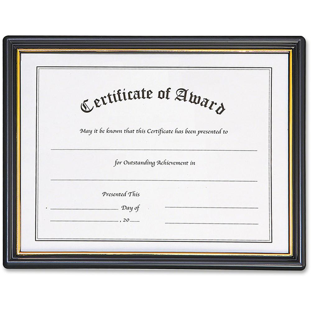 nudell Plastic Framed Award Certificate - 8.50" x 11" Frame Size - Rectangle - Hanger - Plastic - Gold, Black. Picture 1
