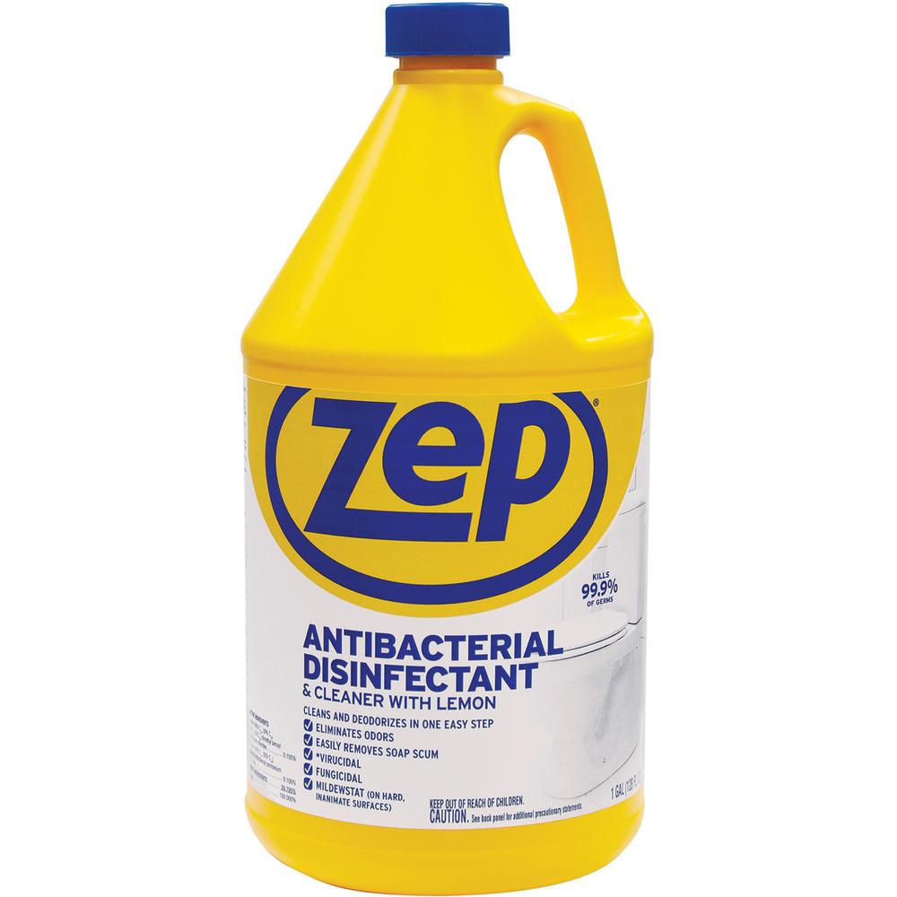 Zep Antibacterial Disinfectant and Cleaner - For Bathroom, Hospital - 128 fl oz (4 quart) - Lemon Scent - 1 Each - Anti-bacterial, Deodorize - Blue. Picture 1