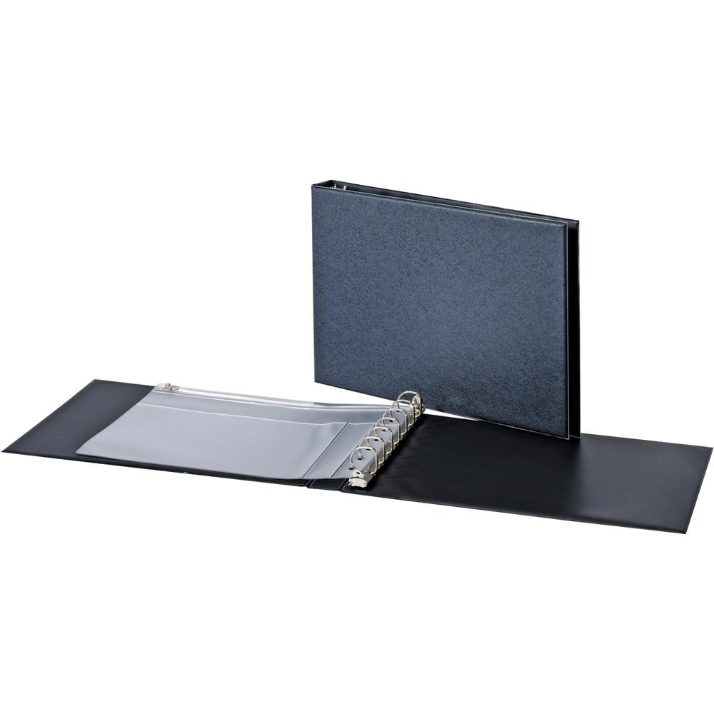 Cardinal 7 Ring Standard Business Check Binder - 1" Binder Capacity - D-Ring Fastener(s) - Board - Black - Recycled - Textured, Eco-friendly, Zipper Closure, Pen Holder - 1 Each. Picture 1