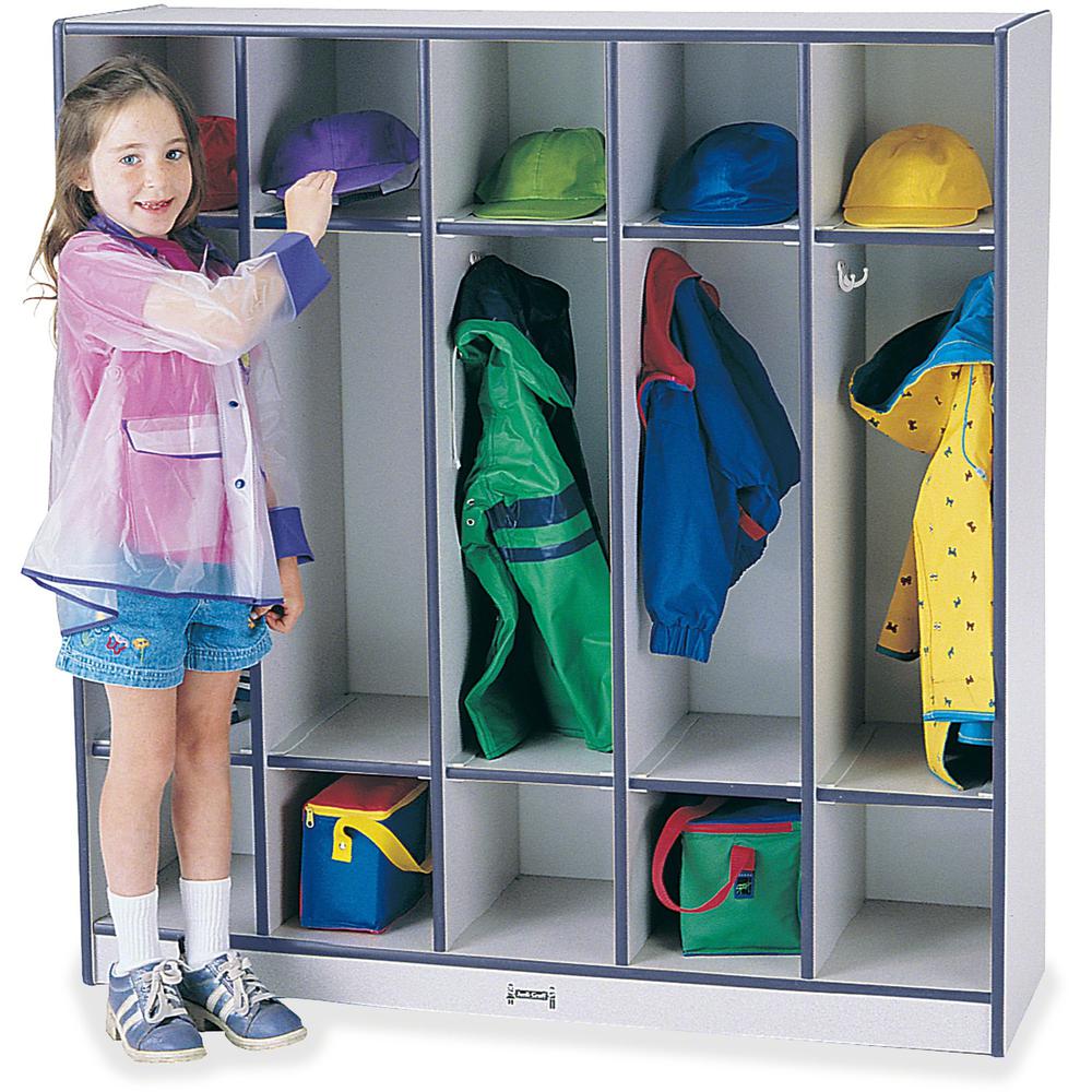 Jonti-Craft Rainbow Accents 5-section Coat Locker - 5 Compartment(s) - 50.5" Height x 48" Width x 15" Depth - Durable, Laminated, Kick Plate, Double Hook - Navy Blue - 1 Each. Picture 1