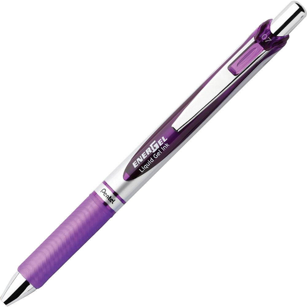 EnerGel EnerGel RTX Liquid Gel Pens - Medium Pen Point - 0.7 mm Pen Point Size - Refillable - Retractable - Violet Gel-based Ink - Silver Barrel - Metal Tip - 1 Dozen. Picture 1