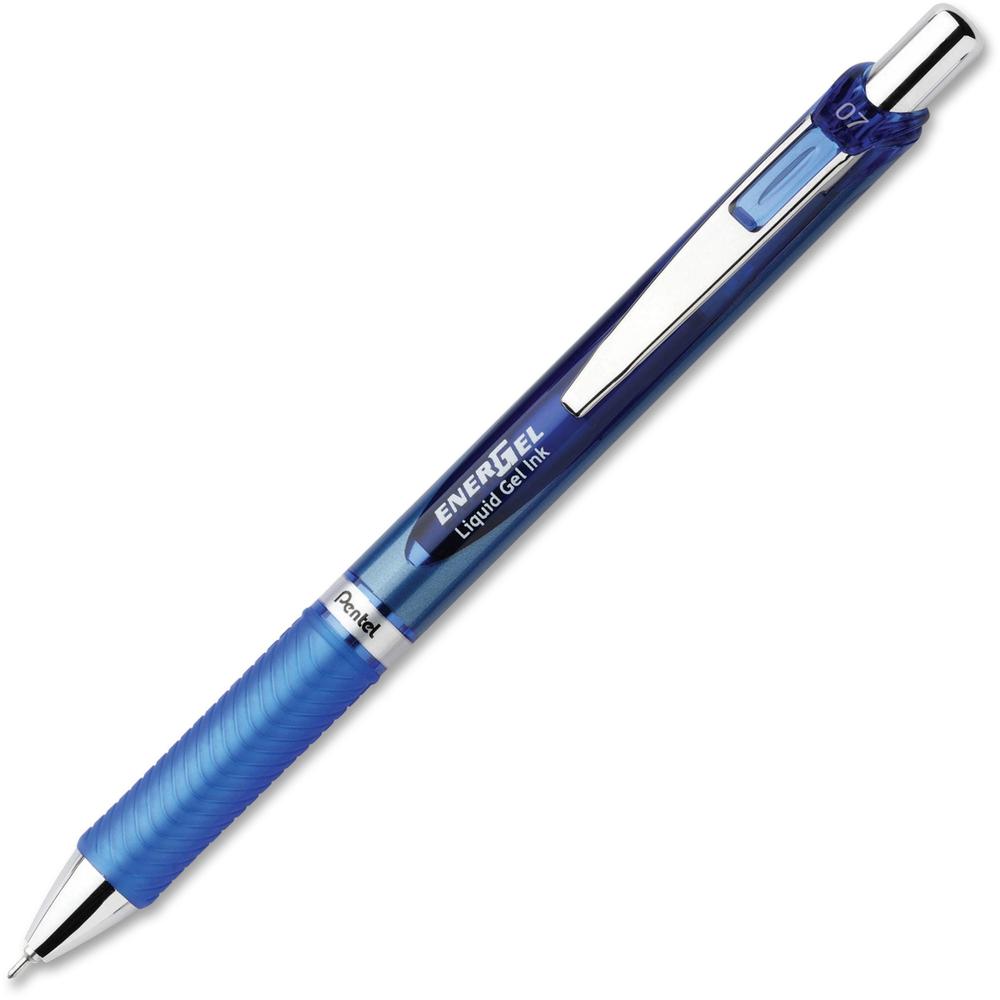 EnerGel EnerGel RTX Liquid Gel Pens - Medium Pen Point - 0.7 mm Pen Point Size - Needle Pen Point Style - Refillable - Retractable - Blue Gel-based Ink - Blue, Silver Barrel - Stainless Steel Tip - 1 . Picture 1