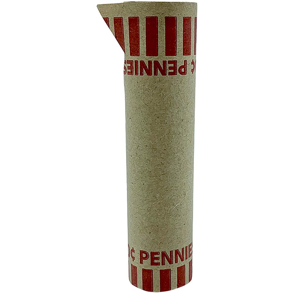 PAP-R Tubular Coin Wrappers - Total $0.50 in 50 Coins of 1¢ Denomination - Heavy Duty, Burst Resistant - Kraft - Red - 1000 / Box. Picture 1