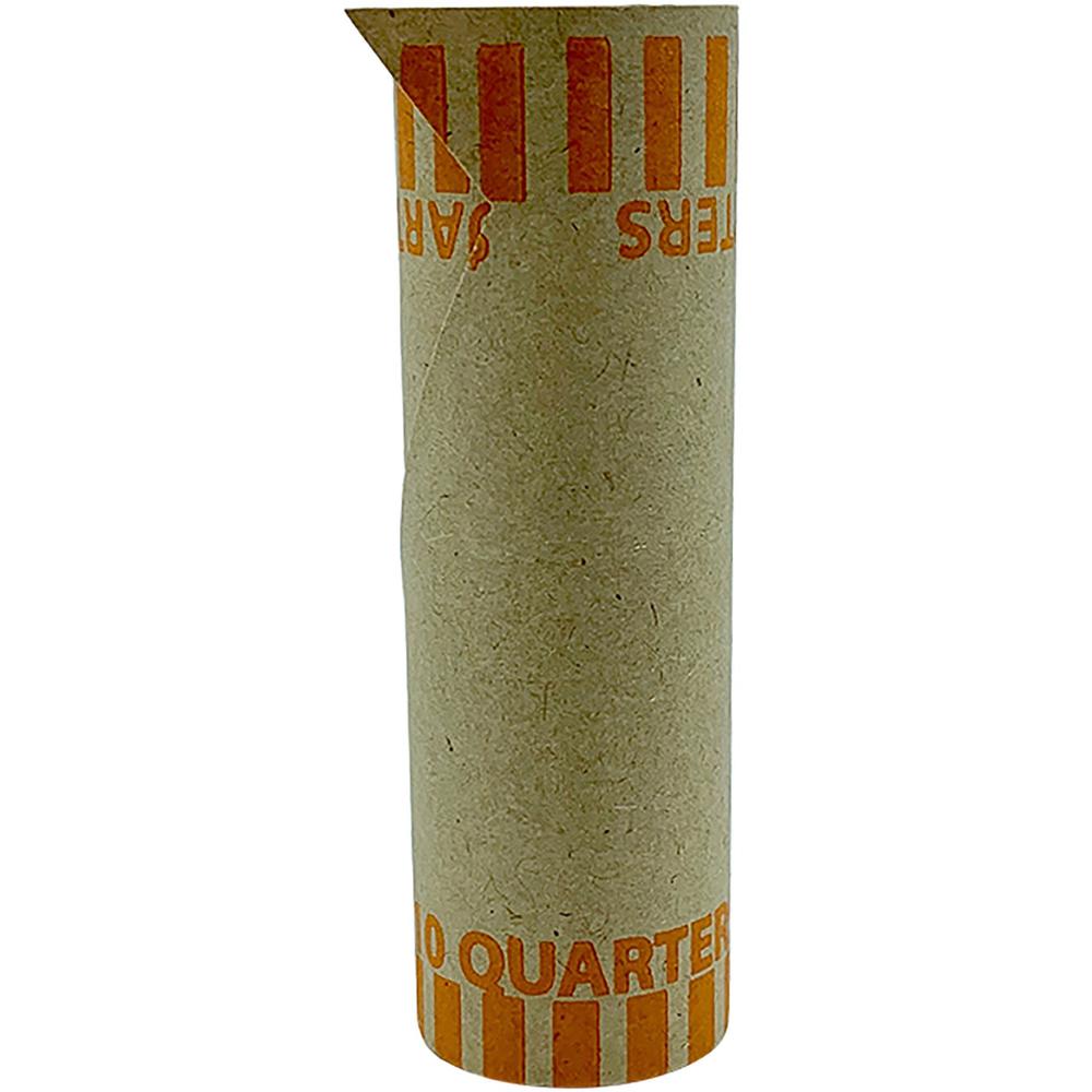 PAP-R Tubular Coin Wrappers - Total $10 in 40 Coins of 25¢ Denomination - Heavy Duty, Burst Resistant - Kraft - Orange - 1000 / Box. Picture 1
