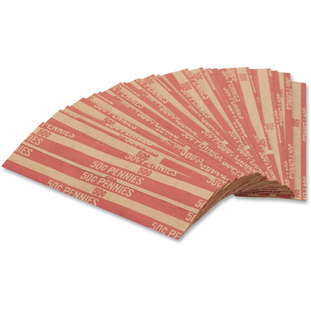 PAP-R Flat Coin Wrappers - Total $0.50 in 50 Coins of 1¢ Denomination - Heavy Duty - Paper - Red - 1000 / Box. Picture 1