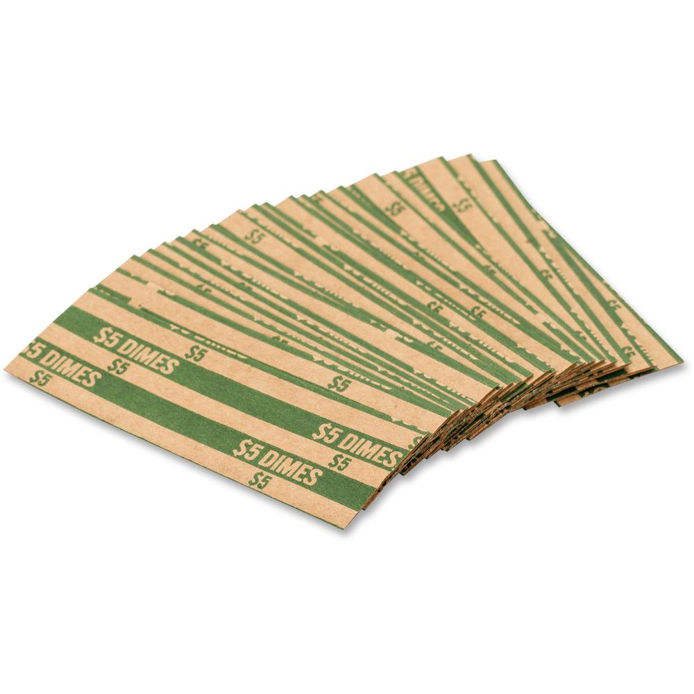 PAP-R Flat Coin Wrappers - Total $5.0 in 50 Coins of 10¢ Denomination - Heavy Duty - Paper - Green - 1000 / Box. Picture 1