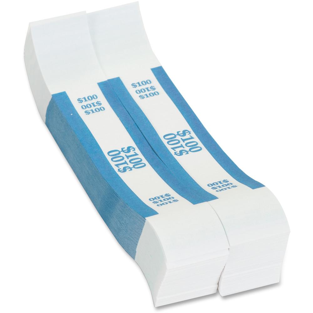 PAP-R Currency Straps - 1.25" Width - Total $100 in $1 Denomination - Self-sealing, Self-adhesive, Durable - 20 lb Basis Weight - Kraft - White, Blue - 1000 / Pack. Picture 1
