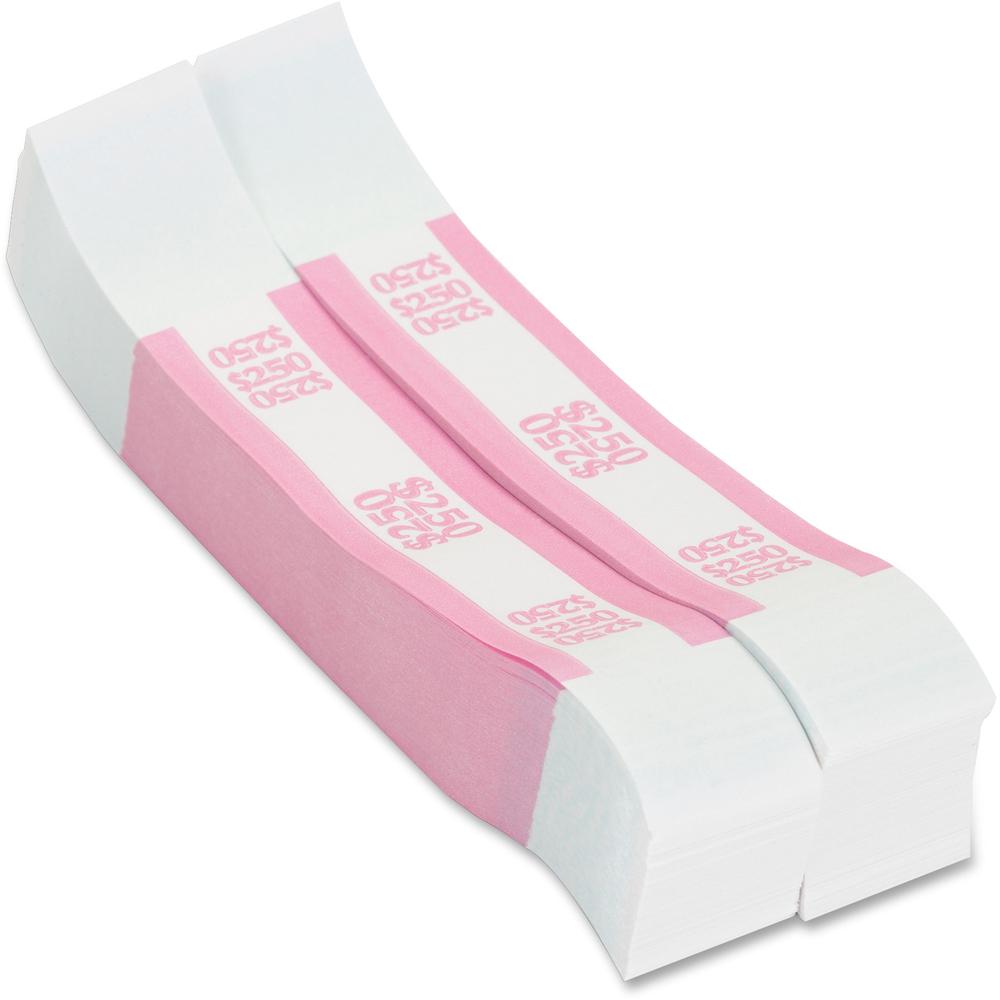 PAP-R Currency Straps - 1.25" Width - Total $250 in $1 Denomination - Self-sealing, Self-adhesive, Durable - 20 lb Basis Weight - Kraft - White, Pink - 1000 / Pack. Picture 1