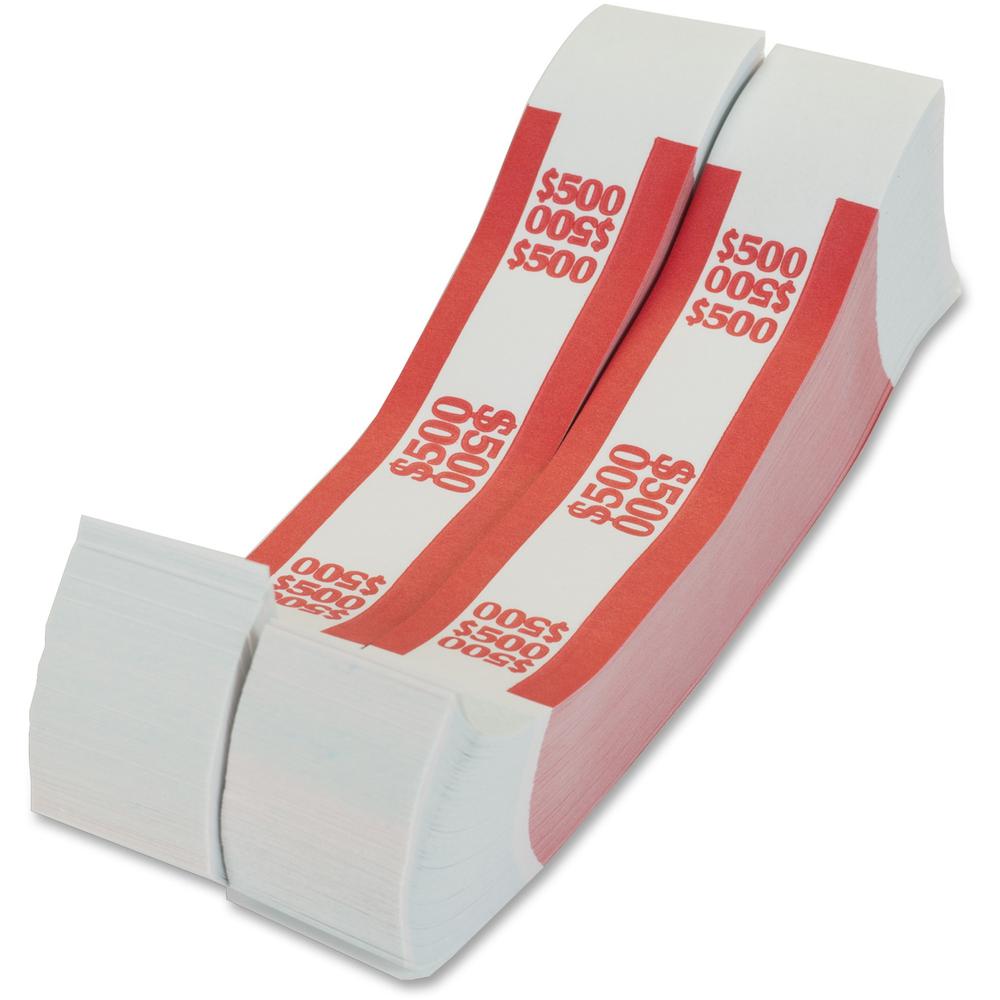 PAP-R Currency Straps - 1.25" Width - Total $500 in $5 Denomination - Self-sealing, Self-adhesive, Durable - 20 lb Basis Weight - Kraft - White, Red - 1000 / Box. Picture 1