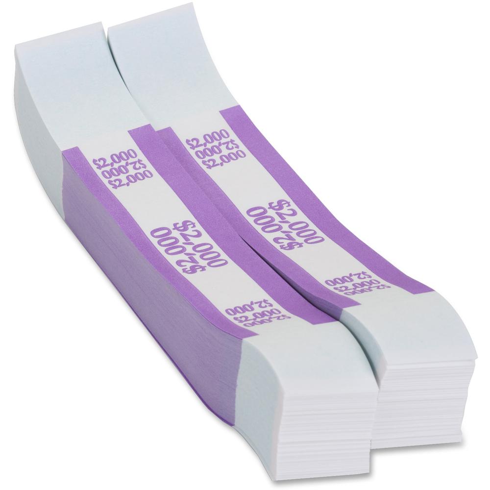 PAP-R Currency Straps - 1.25" Width - Total $2,000 in $20 Denomination - Self-sealing, Self-adhesive, Durable - 20 lb Basis Weight - Kraft - White, Violet - 1000 / Pack. Picture 1