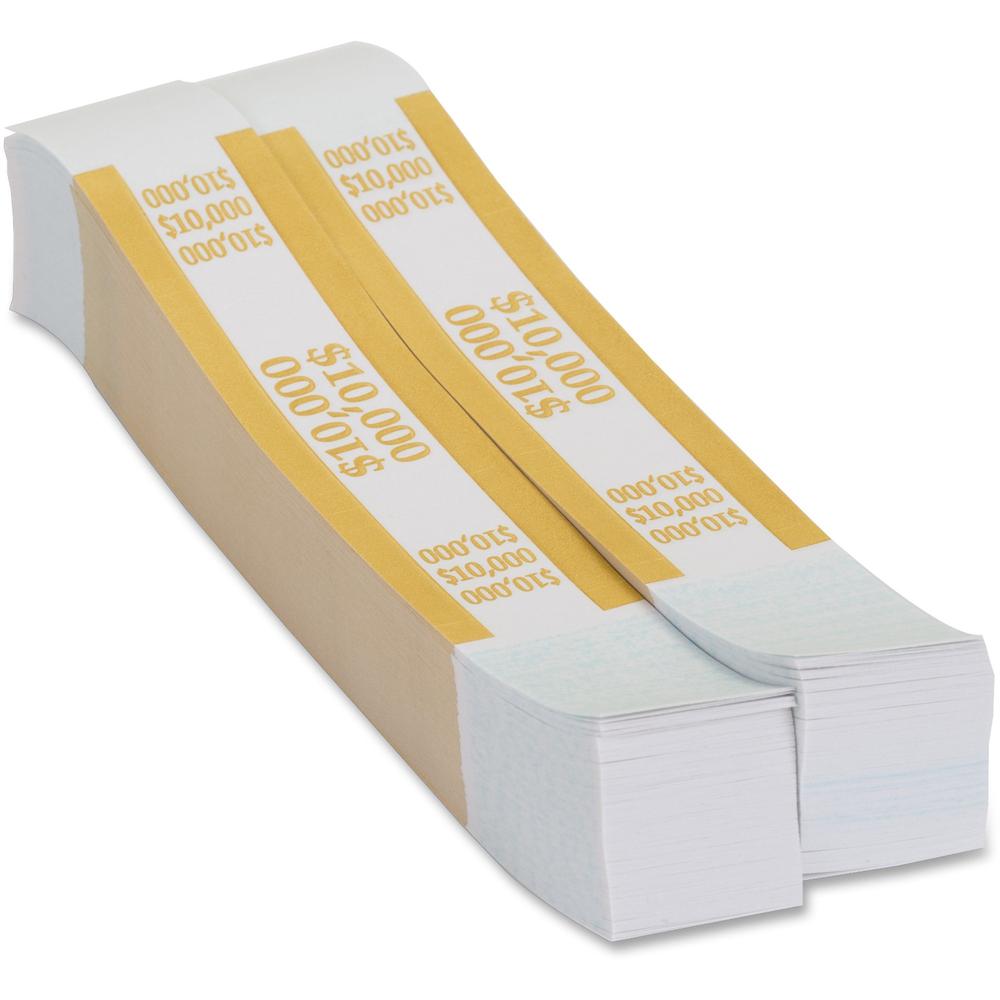 PAP-R Currency Straps - 1.25" Width - Self-sealing, Self-adhesive, Durable - 20 lb Basis Weight - Kraft - White, Yellow - 1000 / Pack. Picture 1