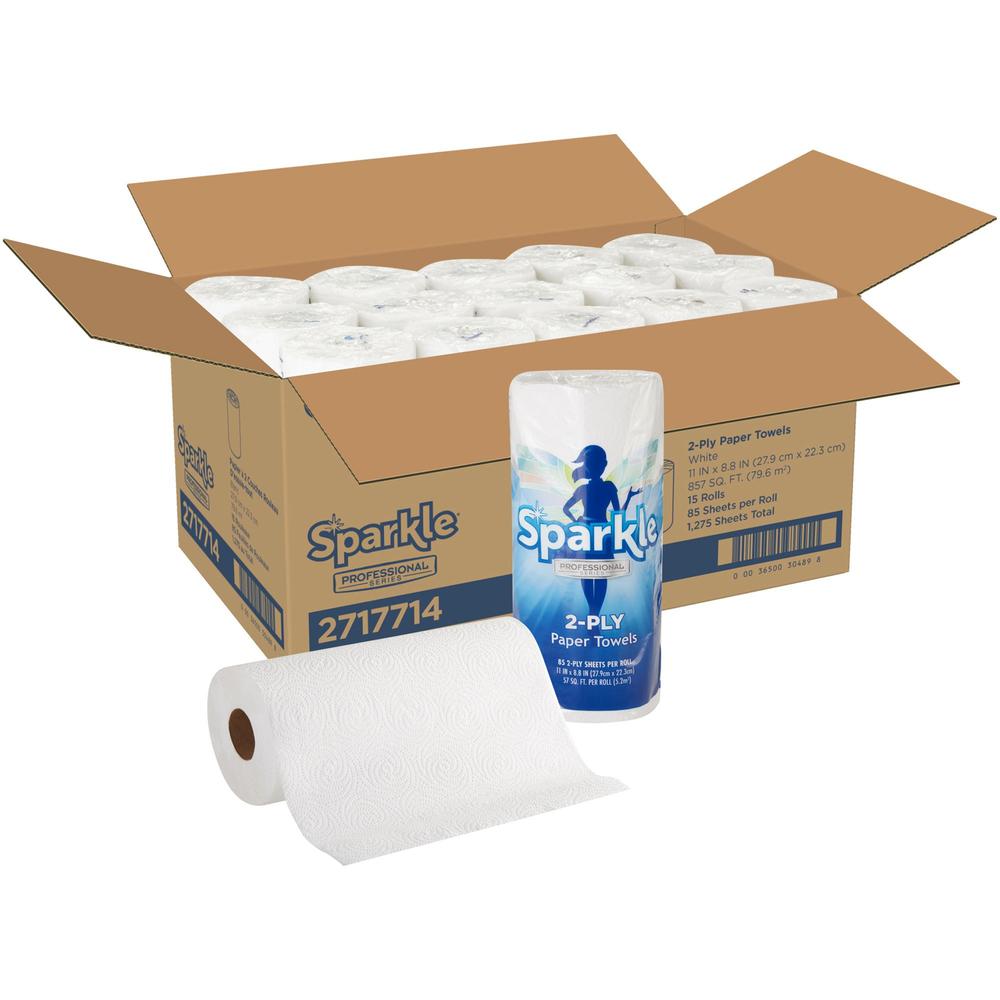 Sparkle Professional Series&reg; Kitchen Paper Towel Rolls - 2 Ply - 8.80" x 11" - 85 Sheets/Roll - White - 15 / Carton. Picture 1