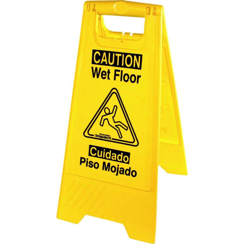 Genuine Joe Universal Graphic Wet Floor Sign - 1 Each - Wet Floor Print/Message - Foldable - Yellow. Picture 1
