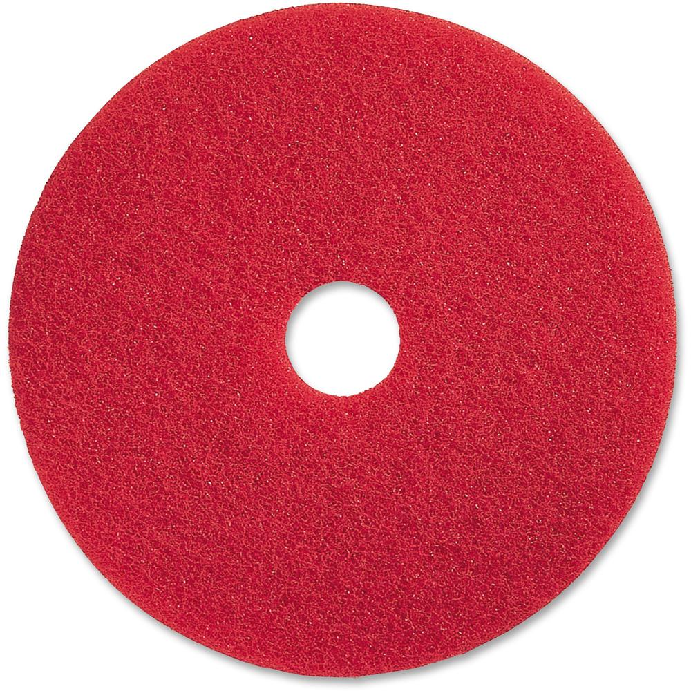 Genuine Joe Red Buffing Floor Pad - 13" Diameter - 5/Carton x 13" Diameter x 1" Thickness - Fiber - Red. Picture 1