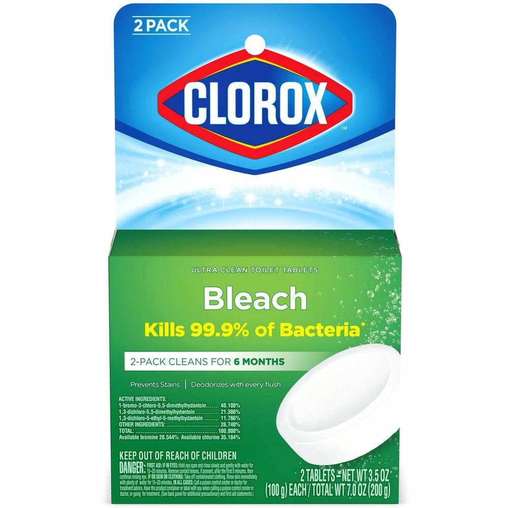 Clorox Ultra Clean Toilet Tablets Bleach - For Toilet Bowl - 3.50 oz (0.22 lb) - 2 / Pack - 1 Each - Deodorize - White. Picture 1