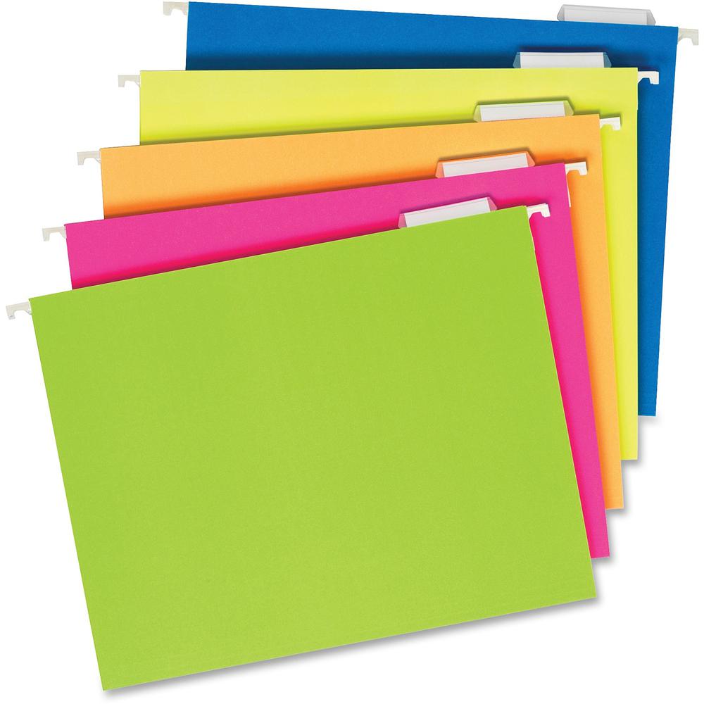 Pendaflex 1/5 Tab Cut Letter Hanging Folder - 8 1/2" x 11" - Assorted Position Tab Position - Fluorescent Assorted - 25 / Box. Picture 1