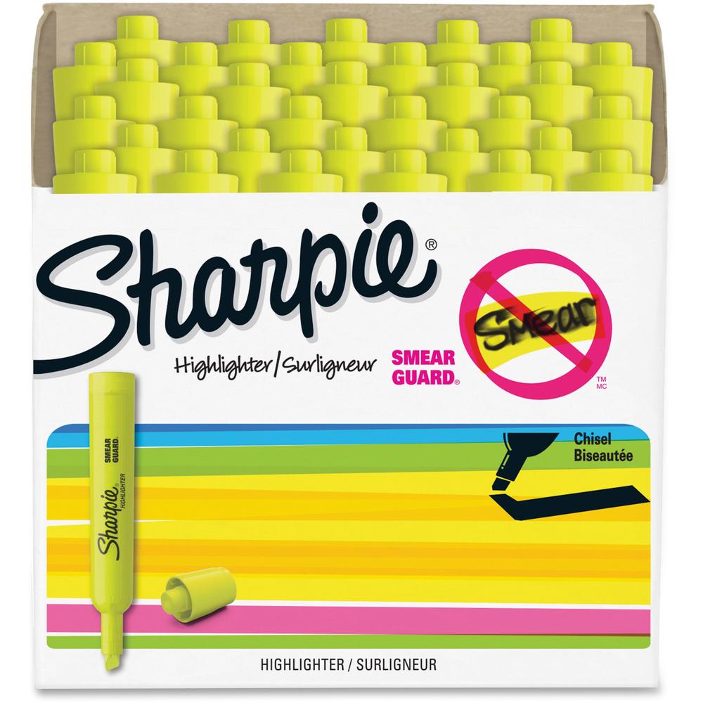 Sharpie SmearGuard Tank Style Highlighters - Narrow, Wide Marker Point - Chisel Marker Point Style - Fluorescent Yellow - 36 / Pack. The main picture.