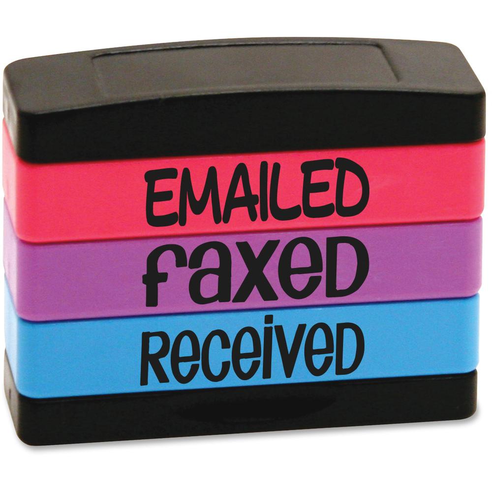 stackSTAMP Emailed Message Stamp Set - Message Stamp - "EMAILED, FAXED, RECEIVED" - 0.63" Impression Width x 1.81" Impression Length - Assorted - 1 Each. Picture 1