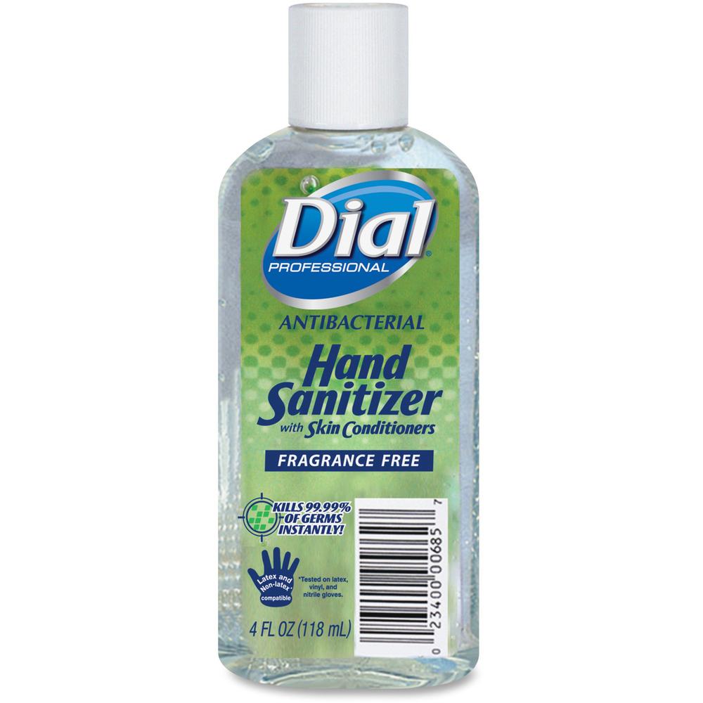 Dial Professional Hand Sanitizer - 4 fl oz (118.3 mL) - Flip Top Bottle Dispenser - Kill Germs, Bacteria Remover - Hand - Moisturizing - Clear - Fragrance-free, Dye-free - 24 / Carton. Picture 1