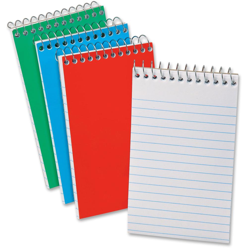 Ampad Wirebound Pocket Memo Book - 40 Sheets - Wire Bound - Narrow Ruled - 0.25" Ruled - 15 lb Basis Weight - 4" x 6" - White Paper - RedPressboard, Green, Blue Cover - Compact, Flexible, Unperforated. Picture 1