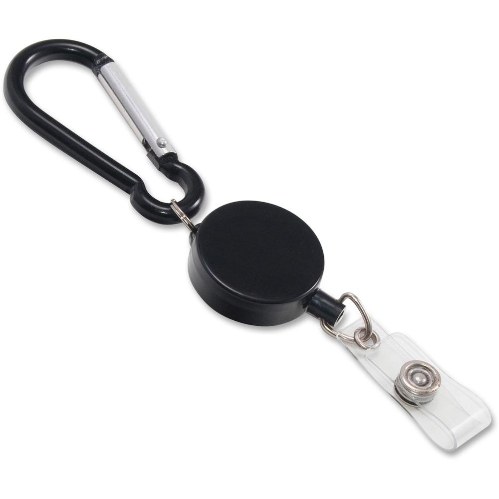 Advantus Metal Badge Reel/Carabiner Set - Nylon, Metal - 5 / Pack - Black. Picture 1