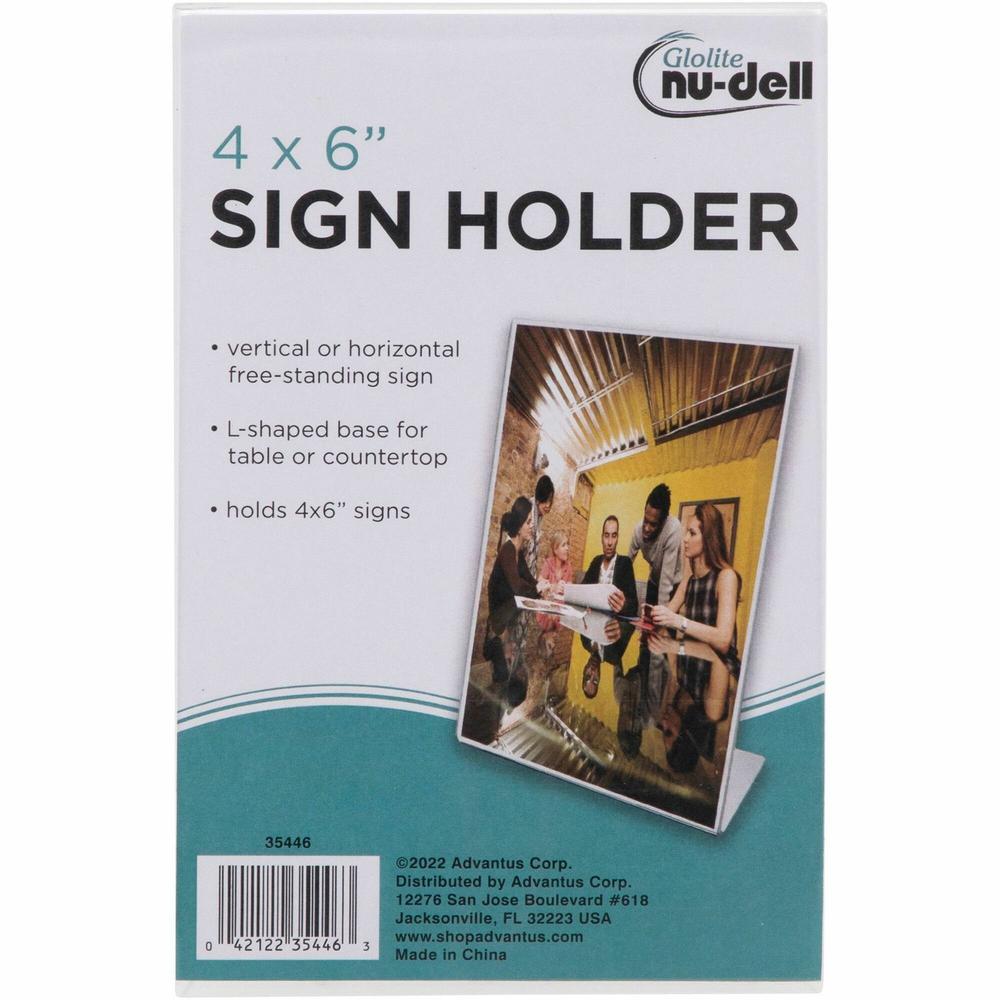 Golite nu-dell Freestanding Sign Holder - 1 Each - 4" Width x 6" Height - Rectangular Shape - Award, Certificate, Photo - Plastic - Clear. Picture 1