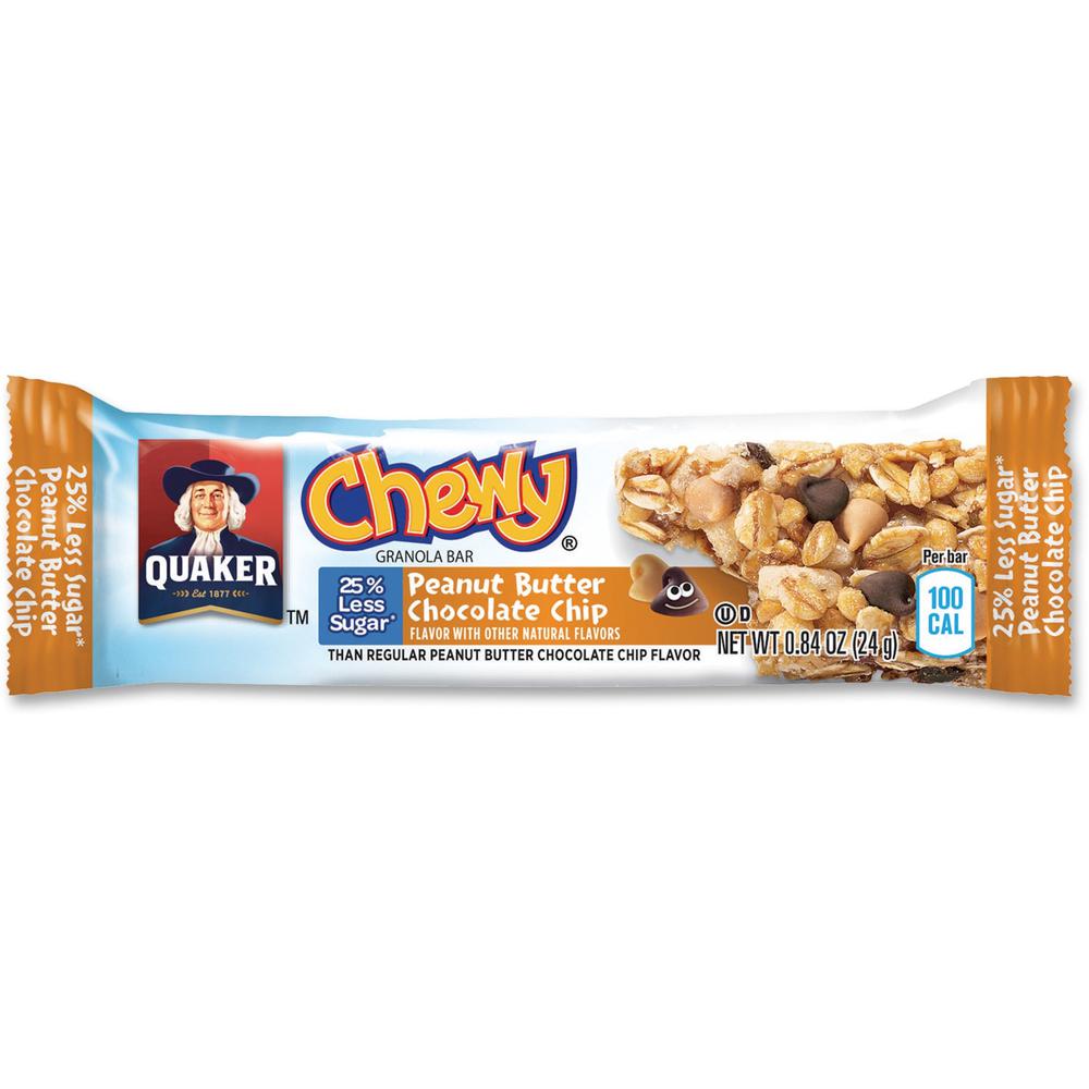 Quaker Oats Peanut Butter Choco Chip Granola Bars - Individually Wrapped - Peanut Butter, Chocolate Chip - 6.70 oz - 96 / Carton. Picture 1