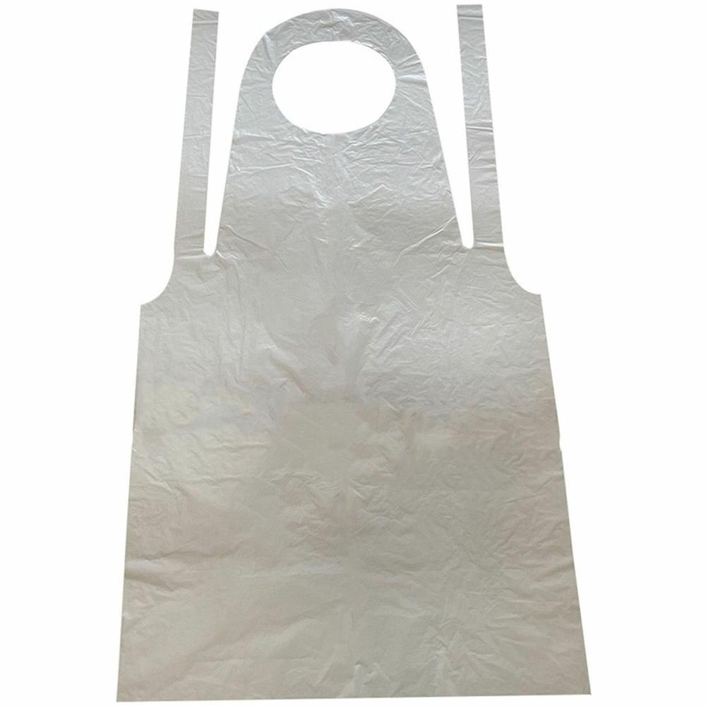 Genuine Joe 50" Disposable Poly Apron - Polyethylene - For Food Service, Manufacturing - White - 100 / Pack. Picture 1