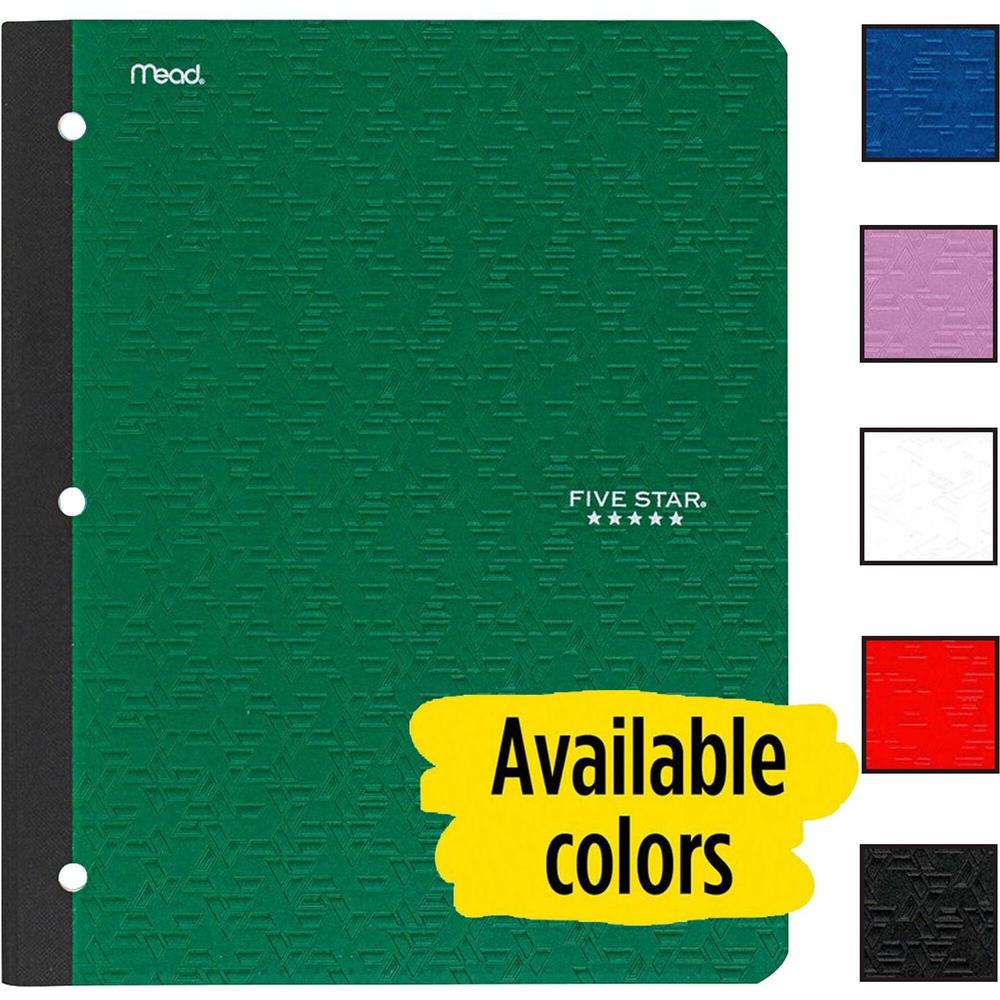 Five Star 11" 1-subject Wireless Notebook - 80 Sheets - Sewn - College Ruled - 3 Hole(s) - 9 1/8" x 11" - BlackPlastic Cover - Pocket, Perforated, Bleed Resistant, Easy Tear, Durable Cover - 1 Each. Picture 1