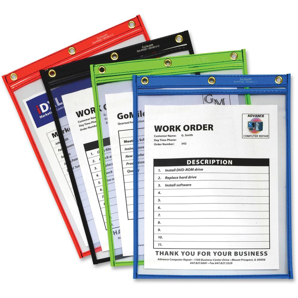 C-Line Super Heavyweight Plus Shop Ticket Holder, Stitched - Both Sides Clear, Assorted Colors, 9 x 12, 20/BX, 50920. Picture 1