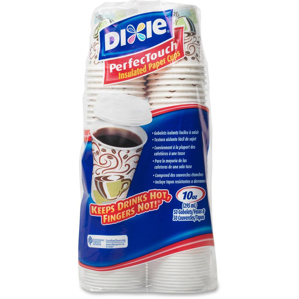 Dixie PerfecTouch 10 oz Hot Coffee Cup and Lid Sets by GP Pro - 50 / Pack - 6 / Carton - White - Coffee, Hot Drink, Beverage. Picture 1