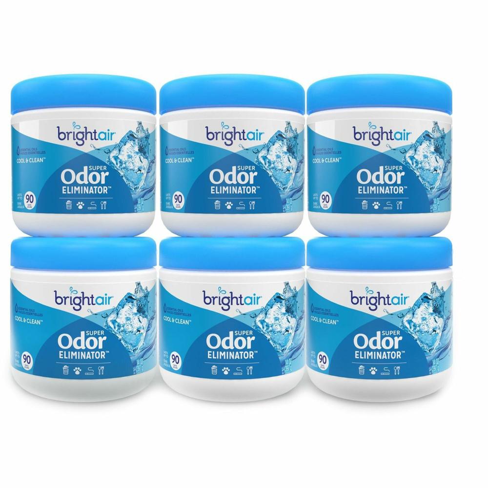 Bright Air Super Odor Eliminator Air Freshener - Gel - 450 ft³ - 14 fl oz (0.4 quart) - Cool, Clean - 60 Day - 6 / Carton. Picture 1