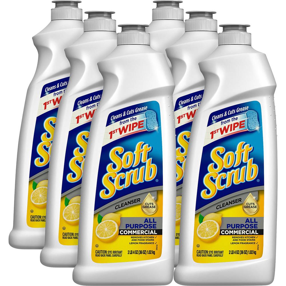 Soft Scrub All Purpose Cleanser - For Multi Surface, Multipurpose - 36 fl oz (1.1 quart) - Lemon Scent - 6 / Carton - Non-scratching, Residue-free. Picture 1