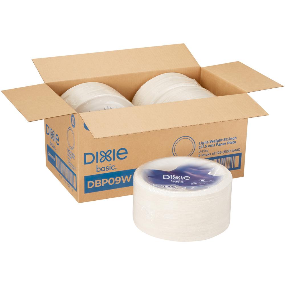 Dixie Basic&reg; 8-1/2" Lightweight Paper Plates by GP Pro - 125 / Pack - Microwave Safe - 8.5" Diameter - White - Paper Body - 4 / Carton. Picture 1