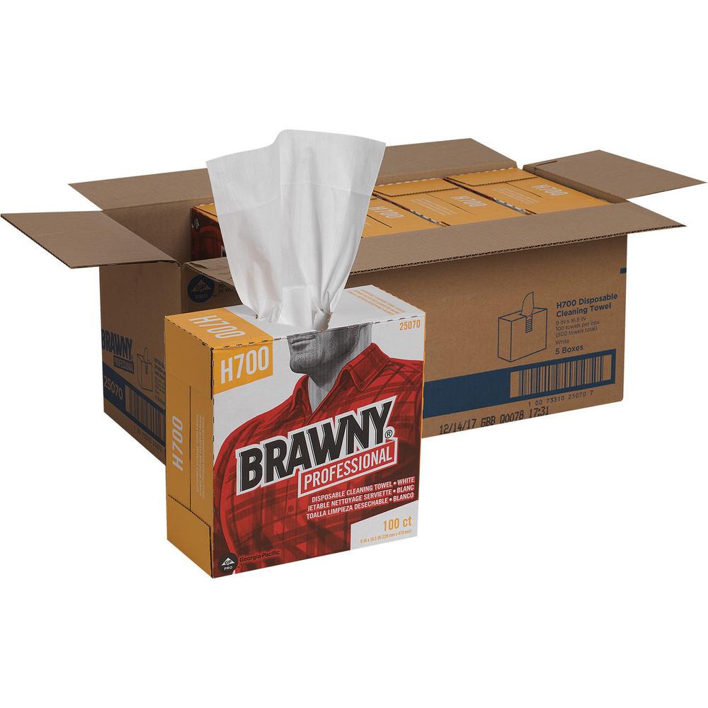 Brawny&reg; Professional H700 Disposable Cleaning Towels - 9.10" x 16.50" - White - Pulp Fiber - Durable, Soft, Tear Resistant, Strong, Reusable, Low Linting, Sturdy, Abrasion Resistant, Absorbent, Ch. Picture 1